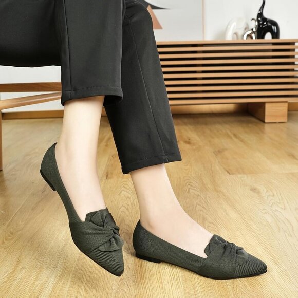 🆕Women Green Pointed Toe Ballet Flats with Bow Comfortable Knit Dressy Flats - Picture 5 of 8